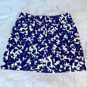 Christopher & Banks Yellow + White on Navy Background Skirt Skort 10